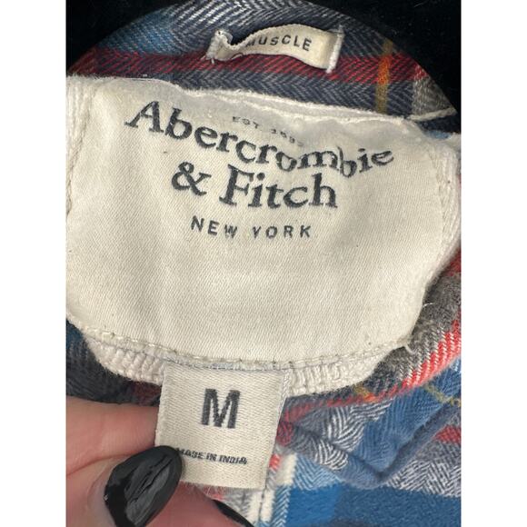 Vintage Abercrombie Fitch Shirt Mens Medium Blue Plaid Muscle Flannel Button Y2K - Picture 2 of 6